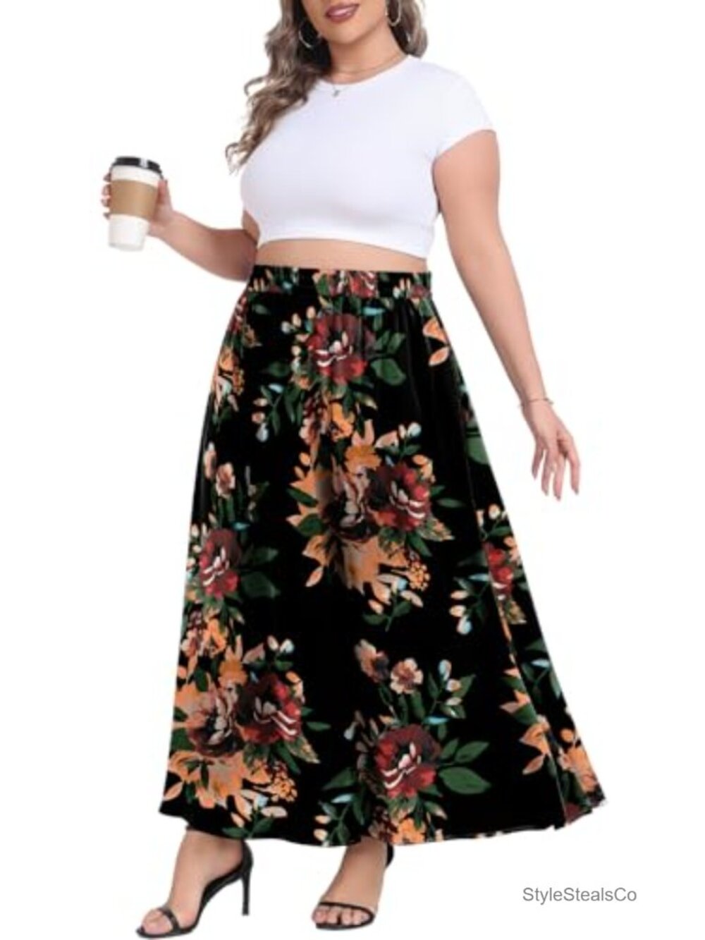 Plus Size Maxi Skirt High Waist A-Line Flowy Boho Pockets